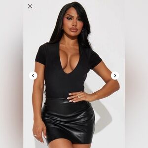 Fashion Nova Black Deep V-Neck Bodysuit